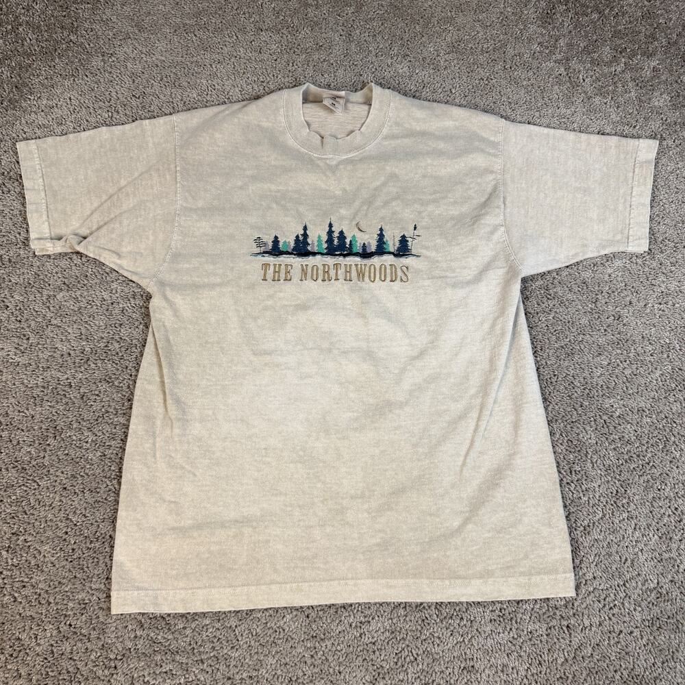 Vintage The Northwoods Shirt Mens L Beige Embroidered Graphic Crew